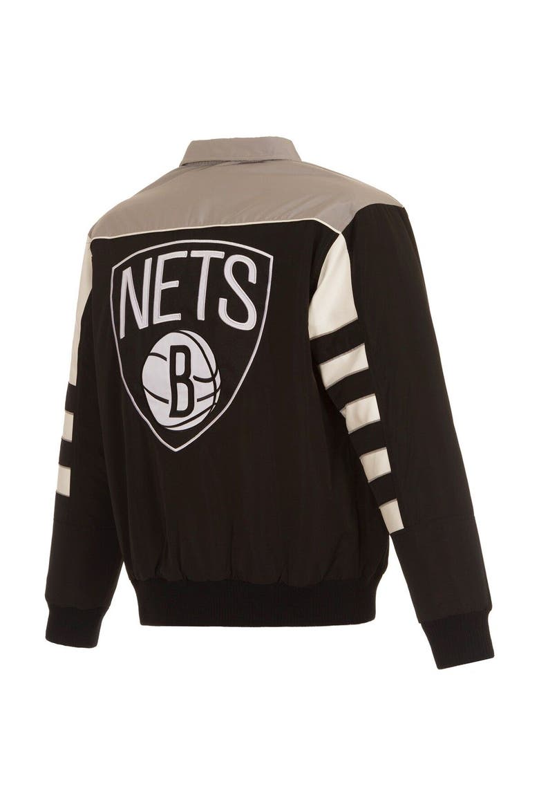 Men's JH Design Black Brooklyn Nets Stripe Colorblock Nylon Reversible Full-Snap Jacket, Alternate, color, Black