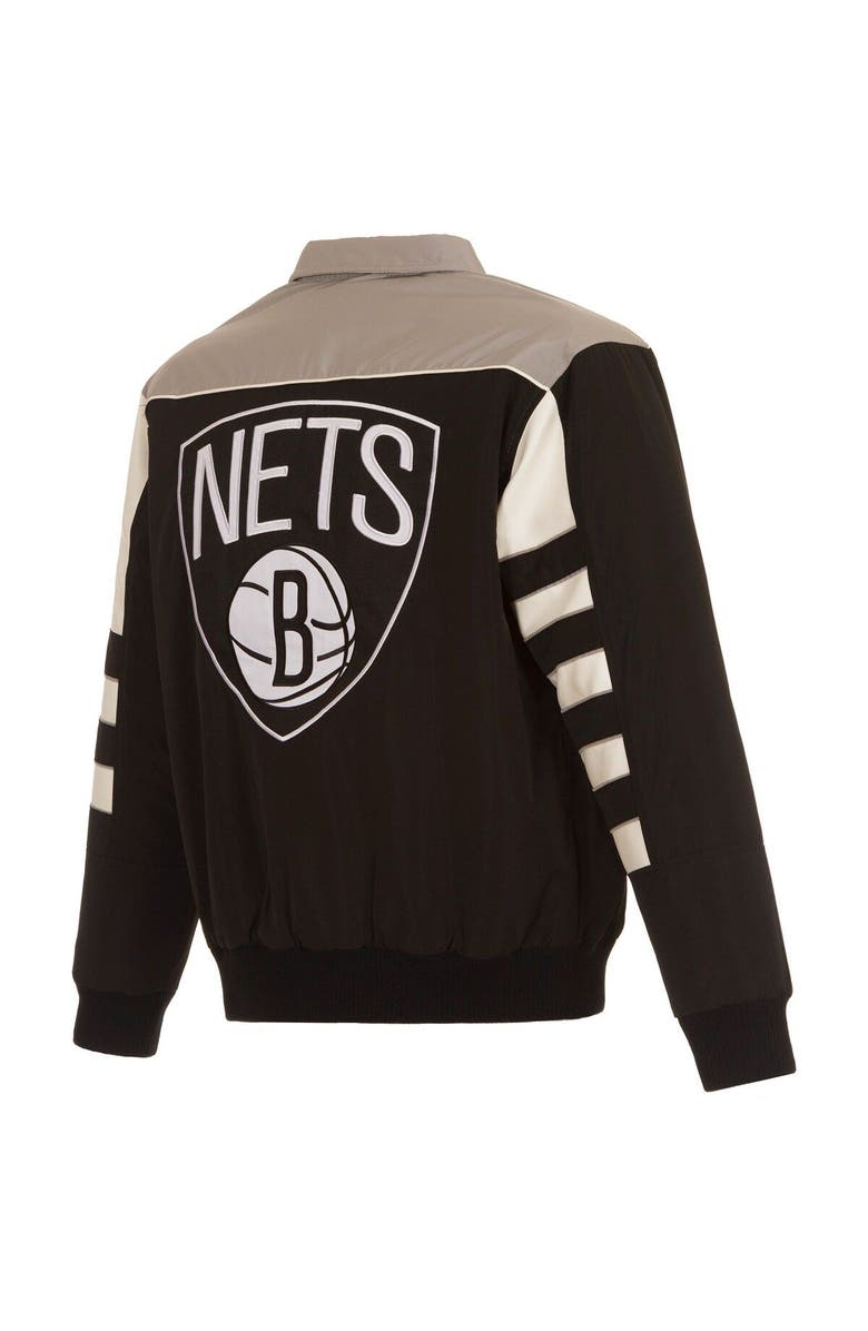 JH DESIGN Men's JH Design Black Brooklyn Nets Stripe Colorblock Nylon Reversible Full-Snap Jacket, Alternate, color, Black