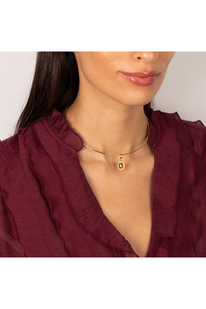 Rectangular CZ Halo Thin Wire Choker Necklace, Alternate, color, Yellow
