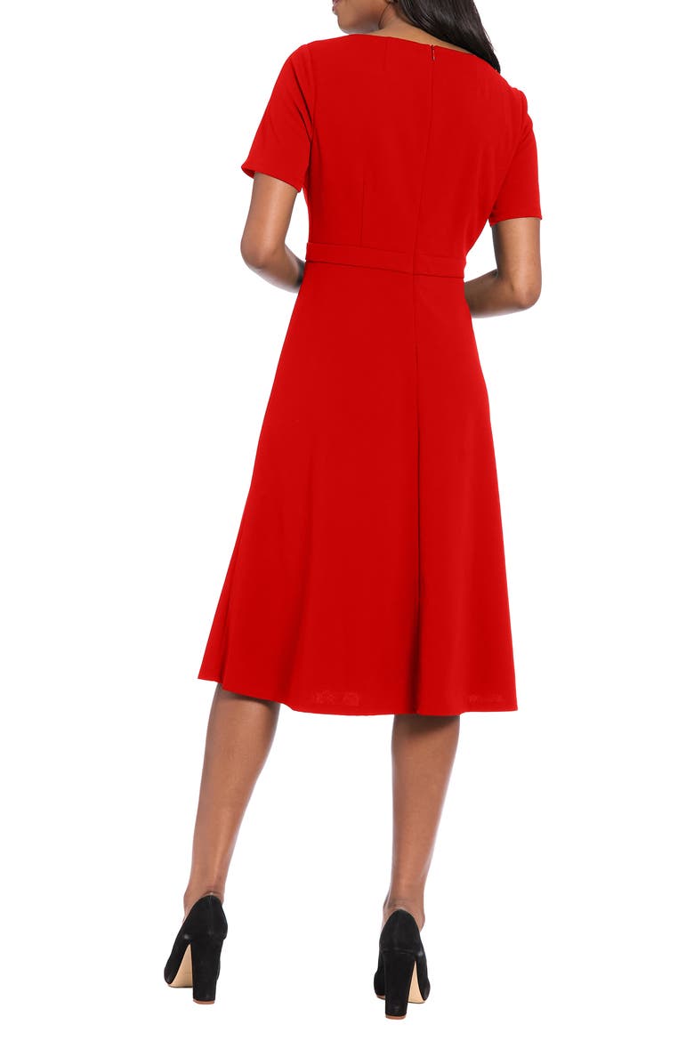 fit and flare midi dresses with sleeves Navy Linen Midi Dress Elegant Long Sleeve Linen-Cotton Fit and Flare Dress 4925 Navy / XL