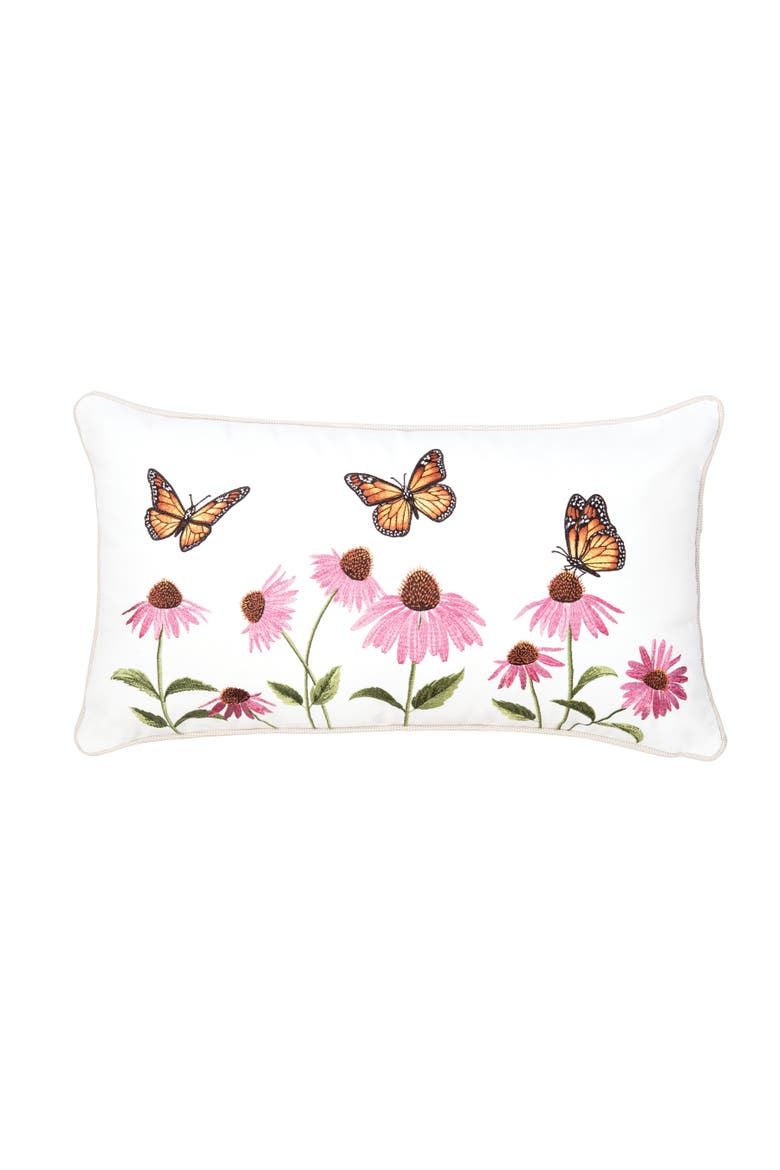 Butterfly Garden Indoor/Outdoor Lumbar Pillow, Main, color, Pink