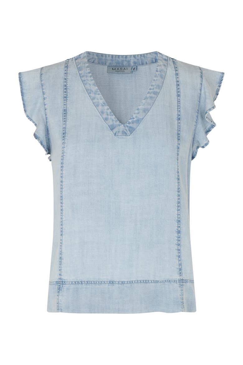 Madalali Denim V-Neck Blouse, Alternate, color, Light Denim
