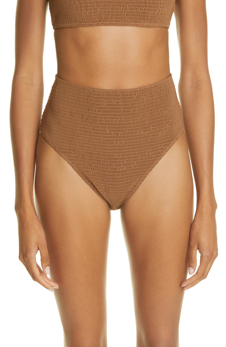 TOTEME Smocked High Waist Bikini Bottoms, Main, color, 
