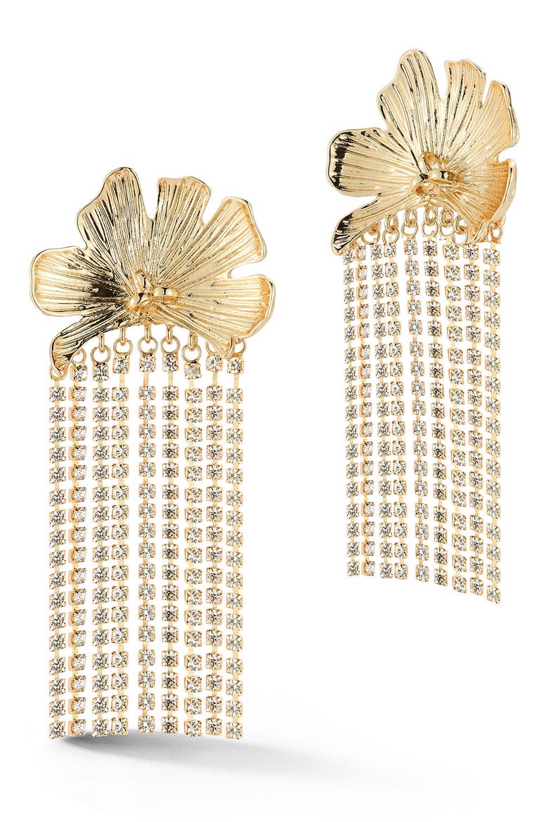 CZ Flower Drop Earrings, Main, color, GOLD