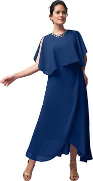 Jessica London Georgette Maxi Cape Sleeve Dress