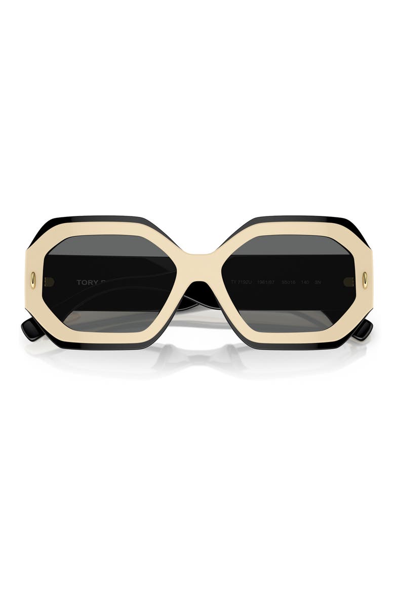 55mm Geometric Sunglasses, Alternate, color, BLACK/ IVORY / DARK GREY SOLID