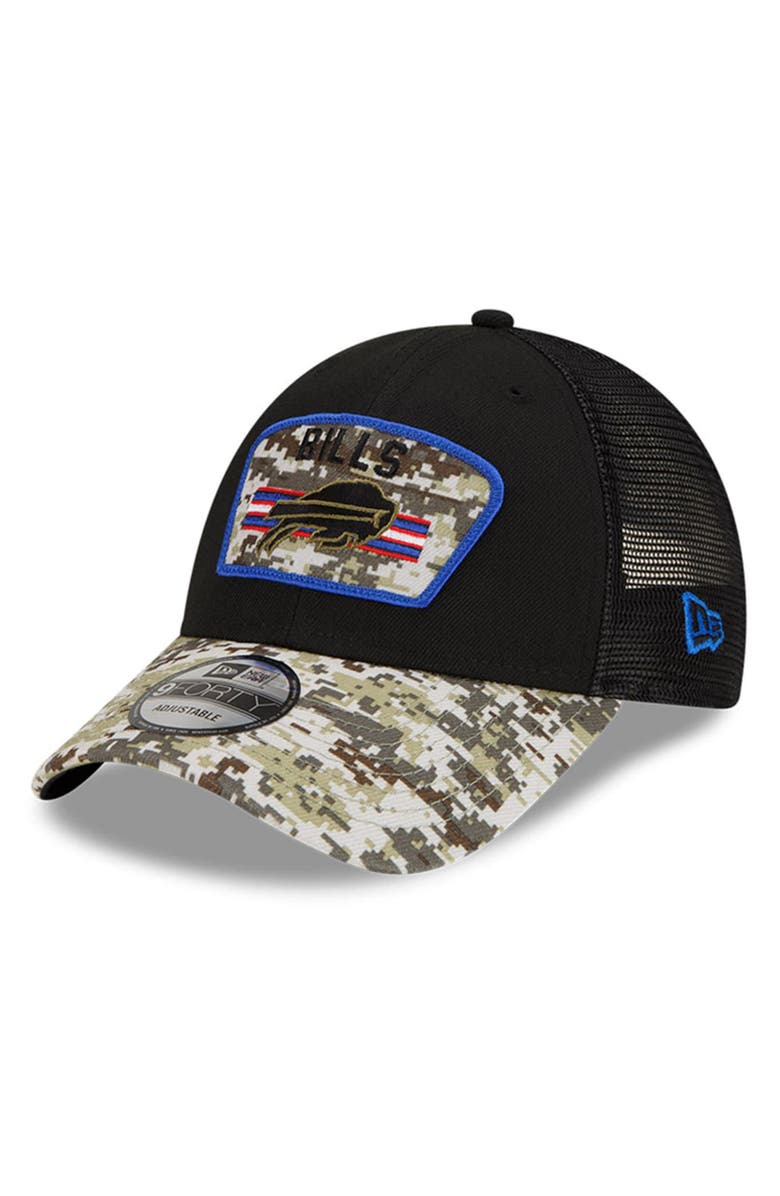 New Era Men's New Era Black/Camo Buffalo Bills 2021 Salute To Service Trucker 9FORTY Snapback Adjustable Hat, Alternate, color, 