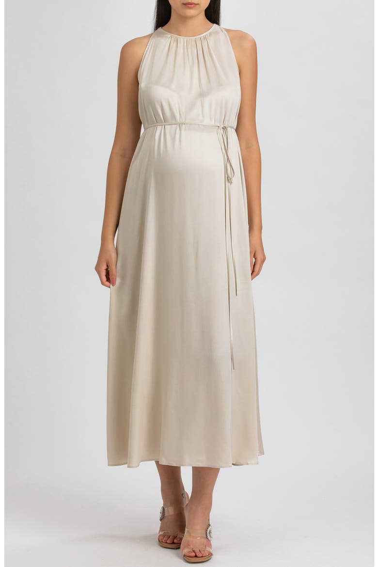Sleeveless Satin Maternity Dress, Main, color, BEIGE