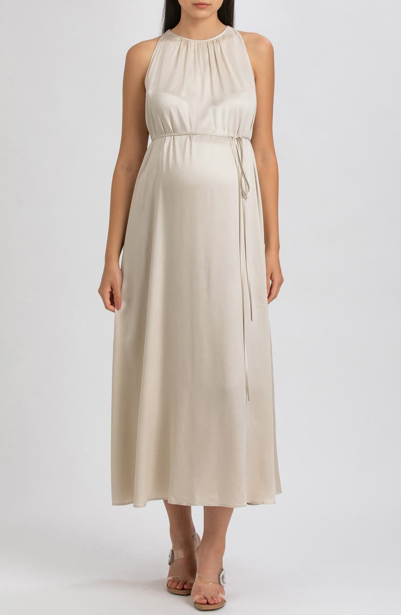 PIETRO BRUNELLI MATERNITY Sleeveless Satin Maternity Dress, Main, color, Beige