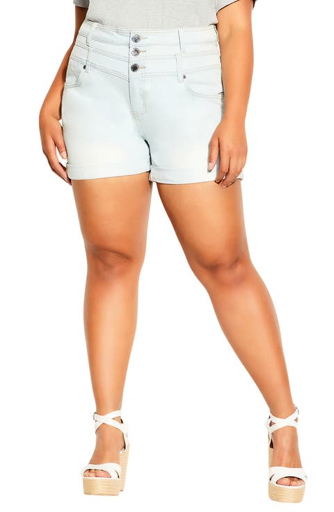 High Waist Denim Shorts (Plus Size)