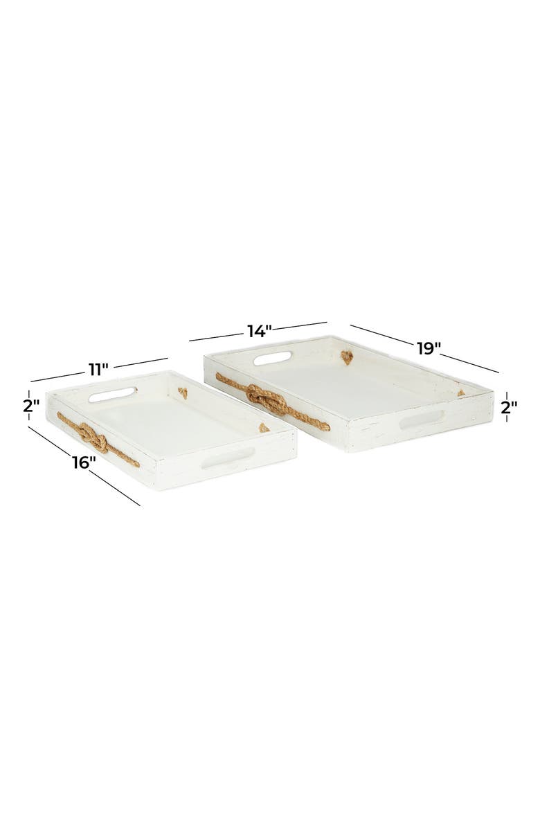 WILLOW ROW Wood Tray with Rope Accent - Set of 2, Alternate, color,