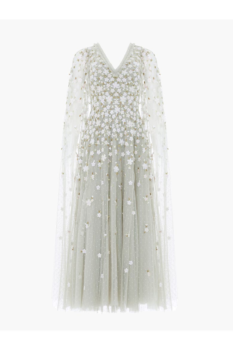 Camellia Ditsy Cape Sleeve Ankle Gown, Alternate, color, Seafoam/Multi