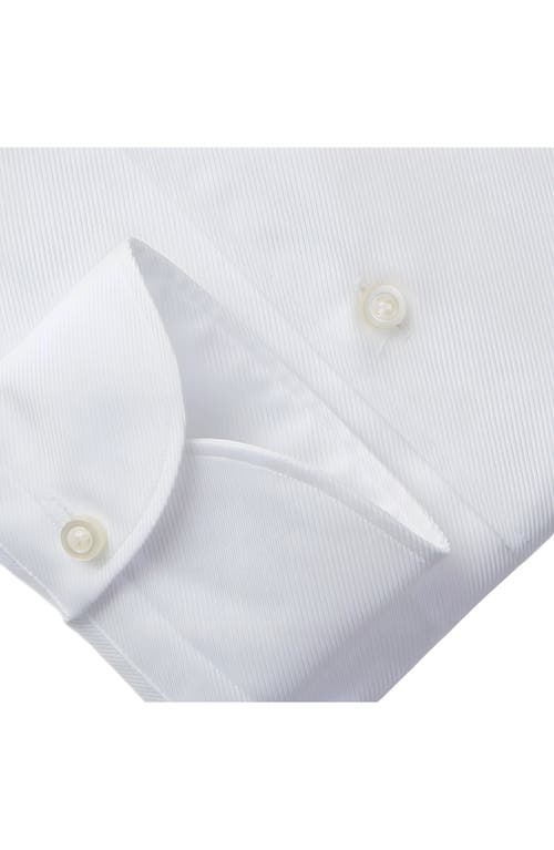 Emanuel Berg Solid White Luxury Cotton Stretch Twill Dress Shirt In White