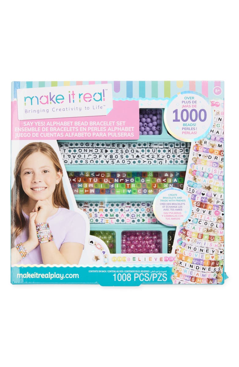 Make It Real Say Yes! Alphabet Bead Bracelet Set, Main, color, 