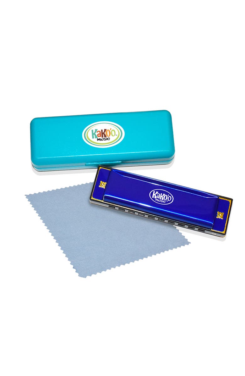 KaKo'o Music Classic Metal Harmonica Blue 4 Inch Harmonica With Storage Case, Main, color, Multicolored