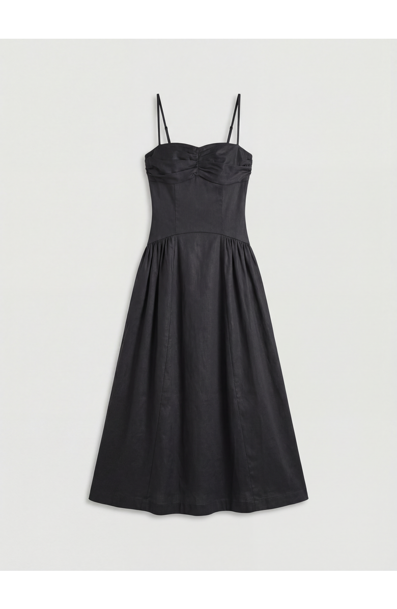 Warehouse Dropped Waist Ruched Bust Midi Dress, Alternate, color, Black
