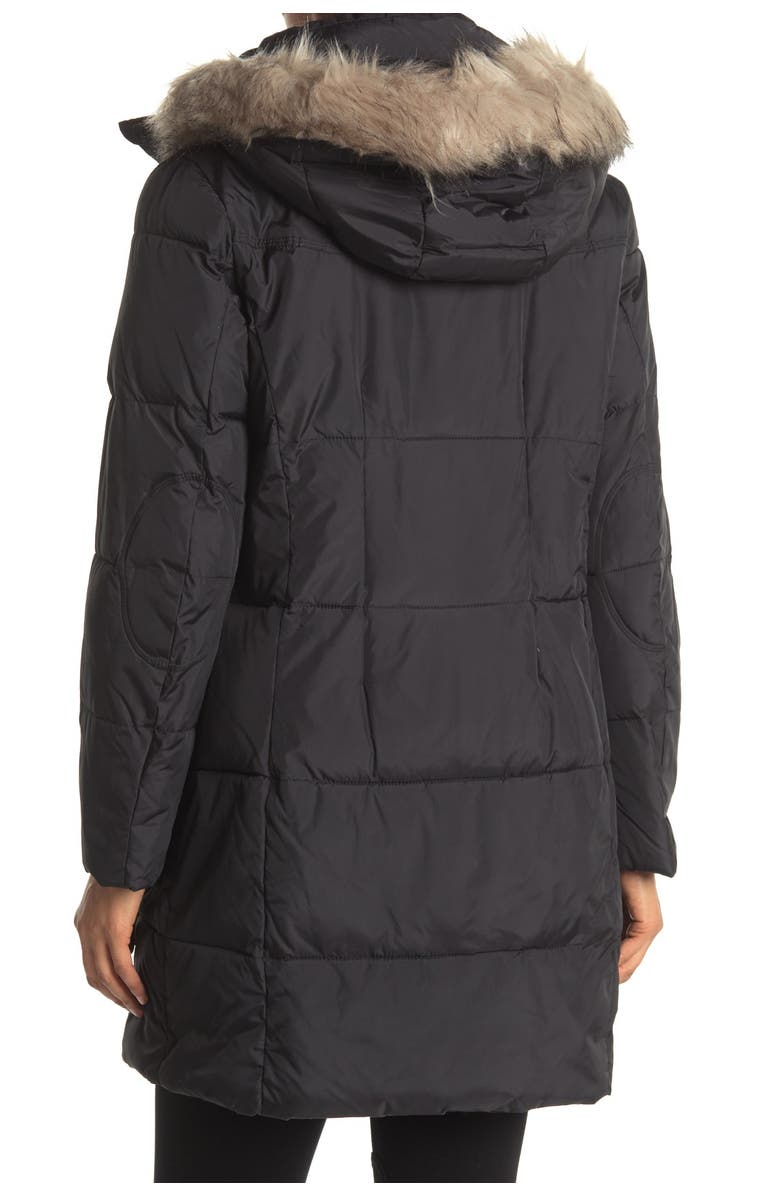 DKNY Faux Fur Trim Down Coat, Alternate, color,