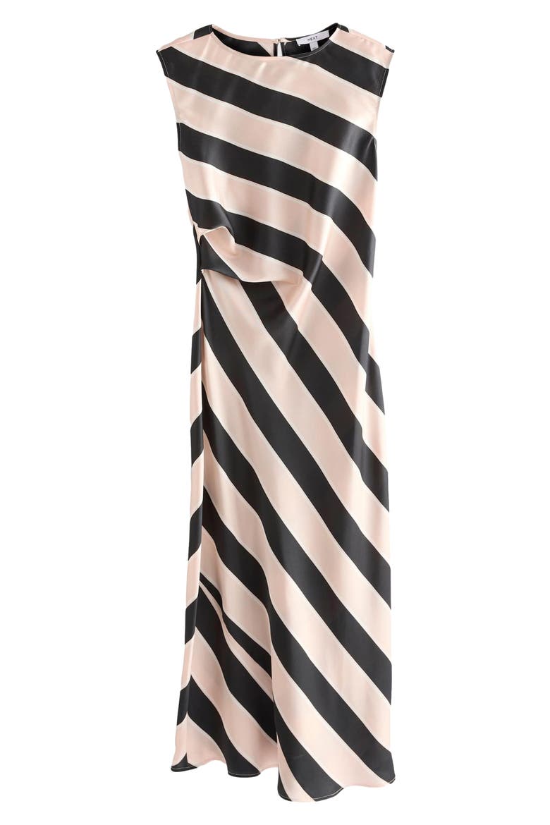Stripe Sleeveless Satin Drape Midi Dress, Alternate, color, BLACK