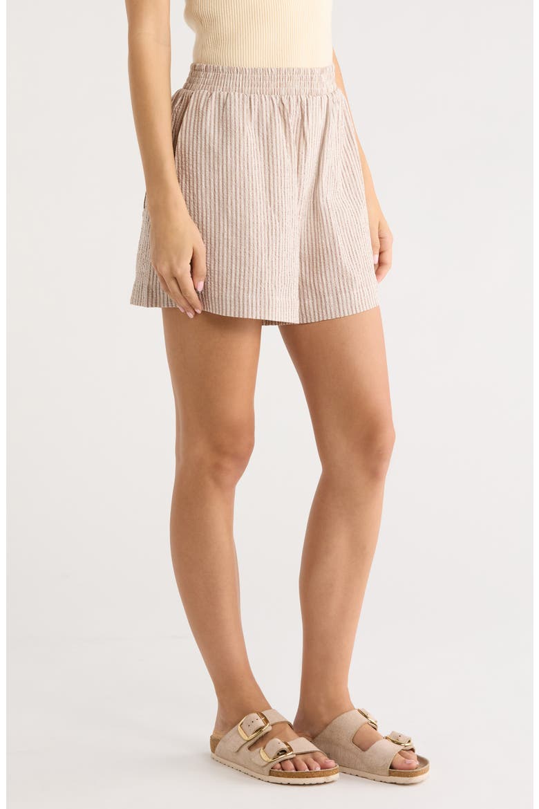Darina Stripe Stretch Cotton Seersucker Shorts, Alternate, color, BIRCH TAUPE STRIPE
