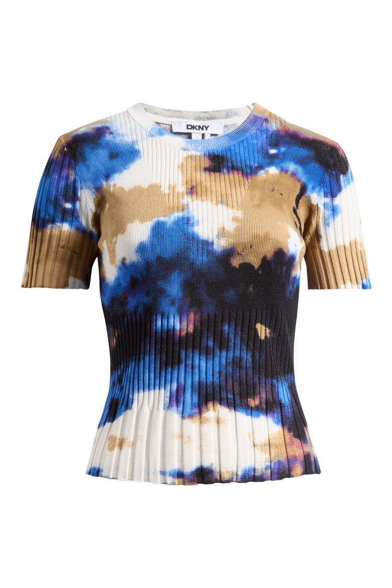 Print Mix Rib Short Sleeve Sweater, Alternate, color, CLOUDED IN
