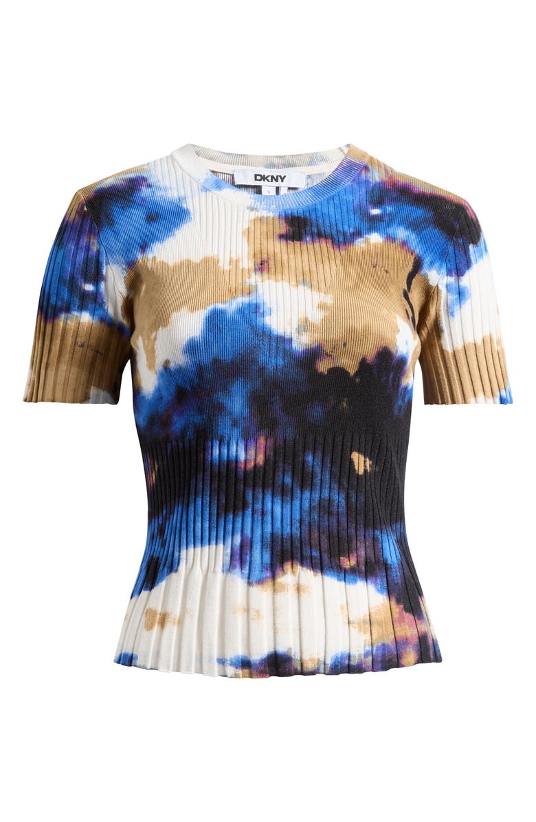 DKNY Print Mix Rib Short Sleeve Sweater, Alternate, color, Clouded In