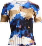 DKNY Print Mix Rib Short Sleeve Sweater