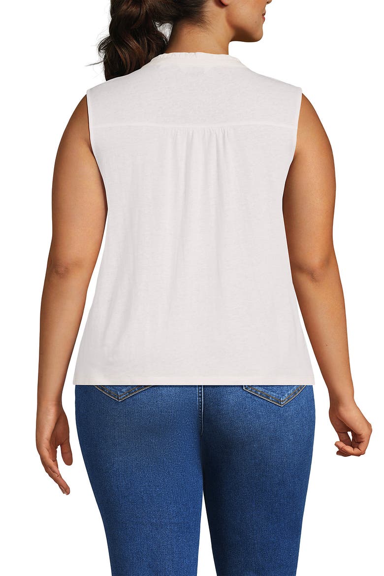 Linen Blend Ruffle Trim Tank Top, Alternate, color, Ivory