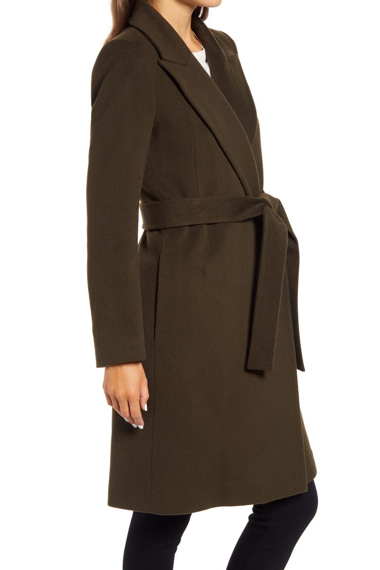 Peak Lapel Wool Wrap Coat, Alternate, color, MOSS