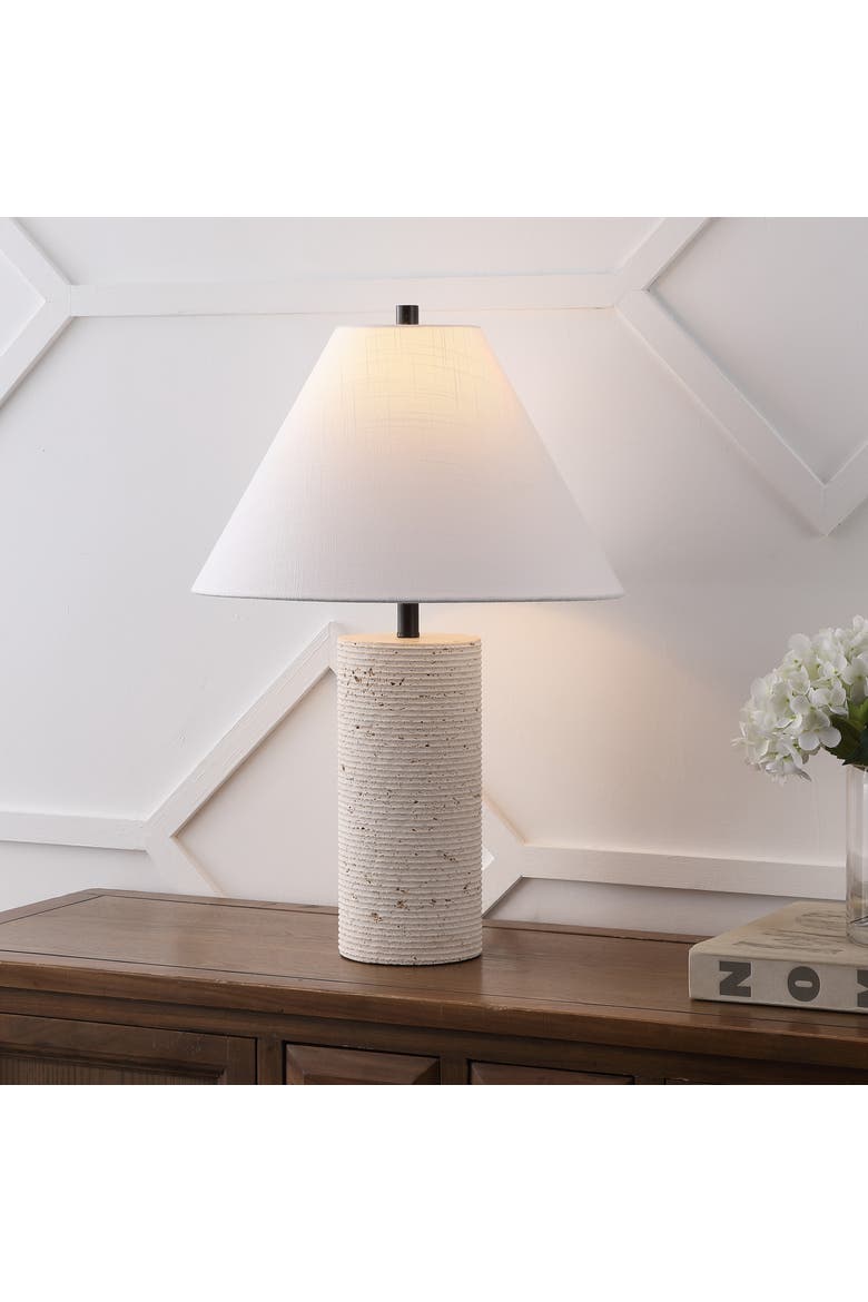 Kelsey 22.50" Modern Minimalist Travertine Column LED Table Lamp, Alternate, color, Beige/Black