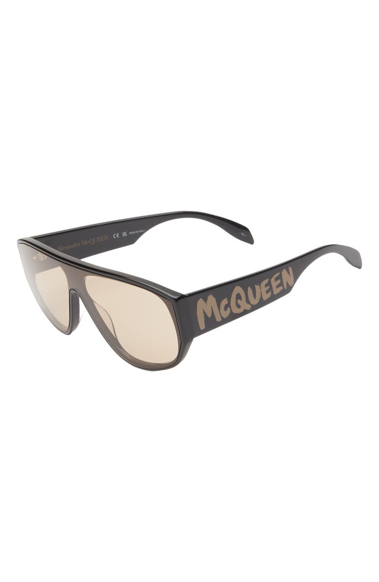 McQueen 99mm Aviator Sunglasses, Alternate, color, Black Black Brown