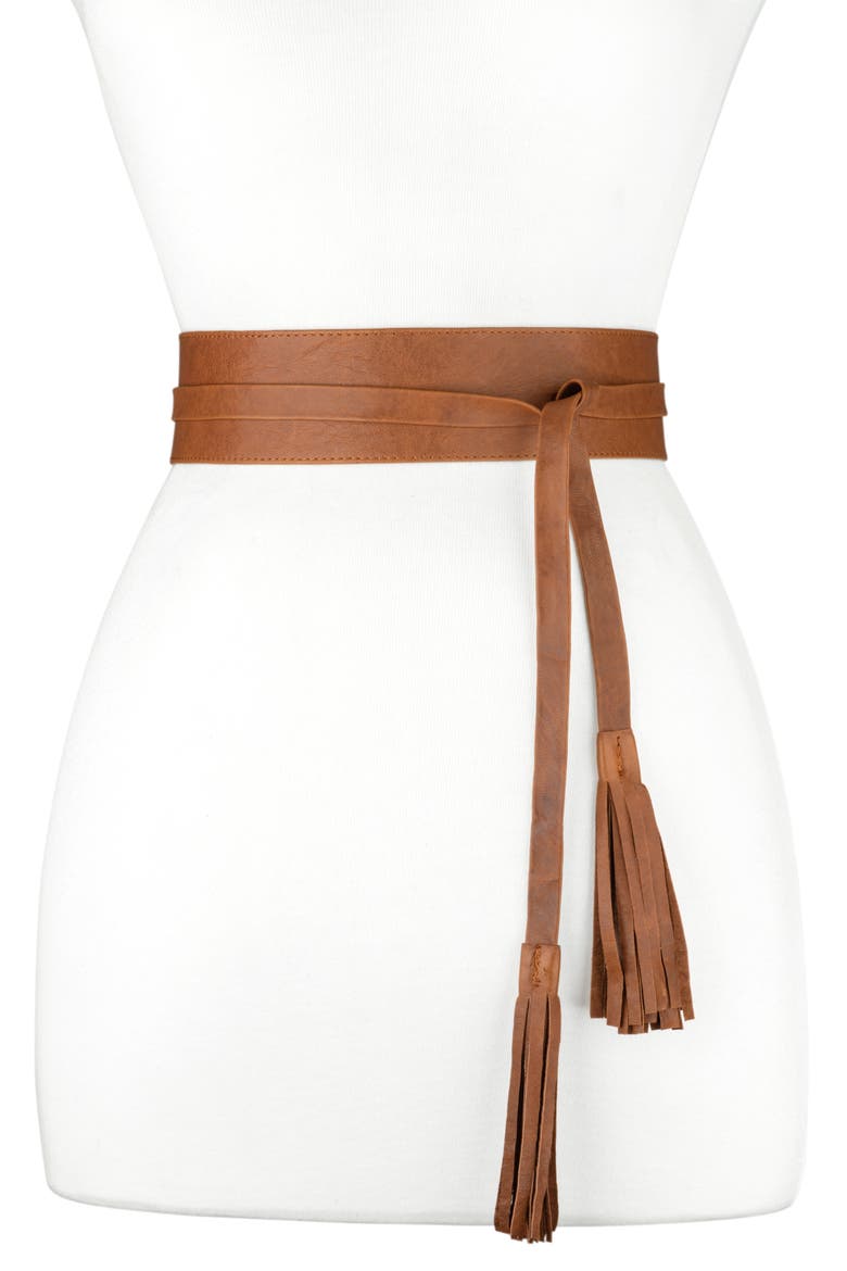 Bronco Leather Wrap Belt, Main, color, COGNAC