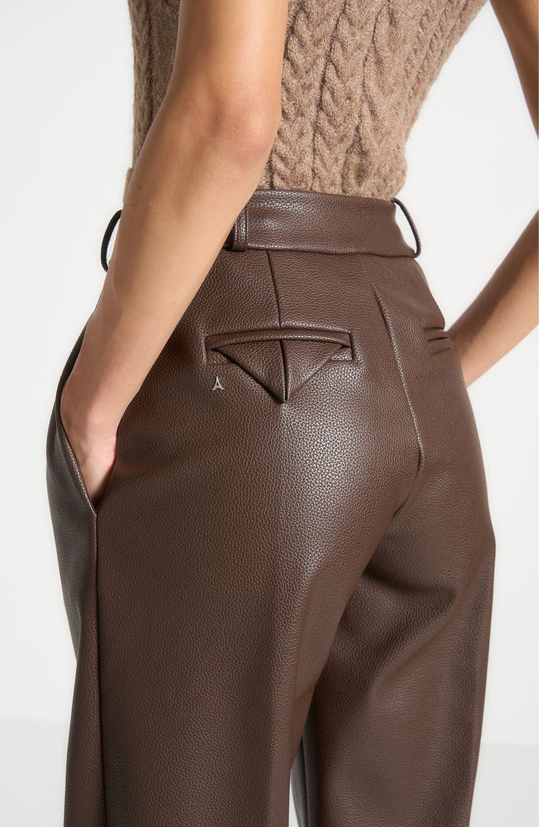 Manière De Voir Olivia Pebbled Leather Pleated Stacked Trousers, Alternate, color, Brown