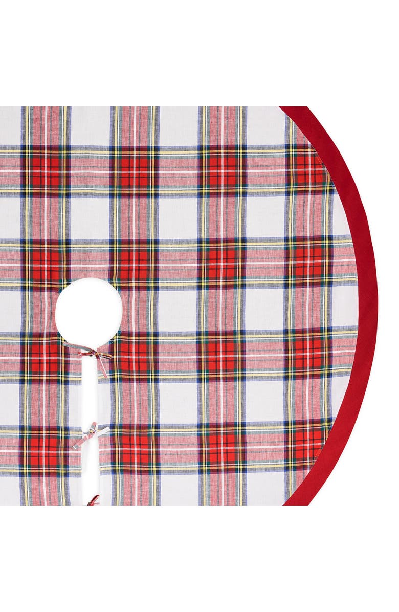 Solino Home Linen Tree Skirt - Plaid Linen Christmas Tree Skirt, Alternate, color, White Stewart Plaid