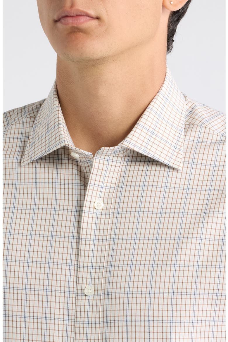 Modern Fit Spread Collar Plaid Pima Cotton Shirt, Alternate, color, CHESTNUT PLAID