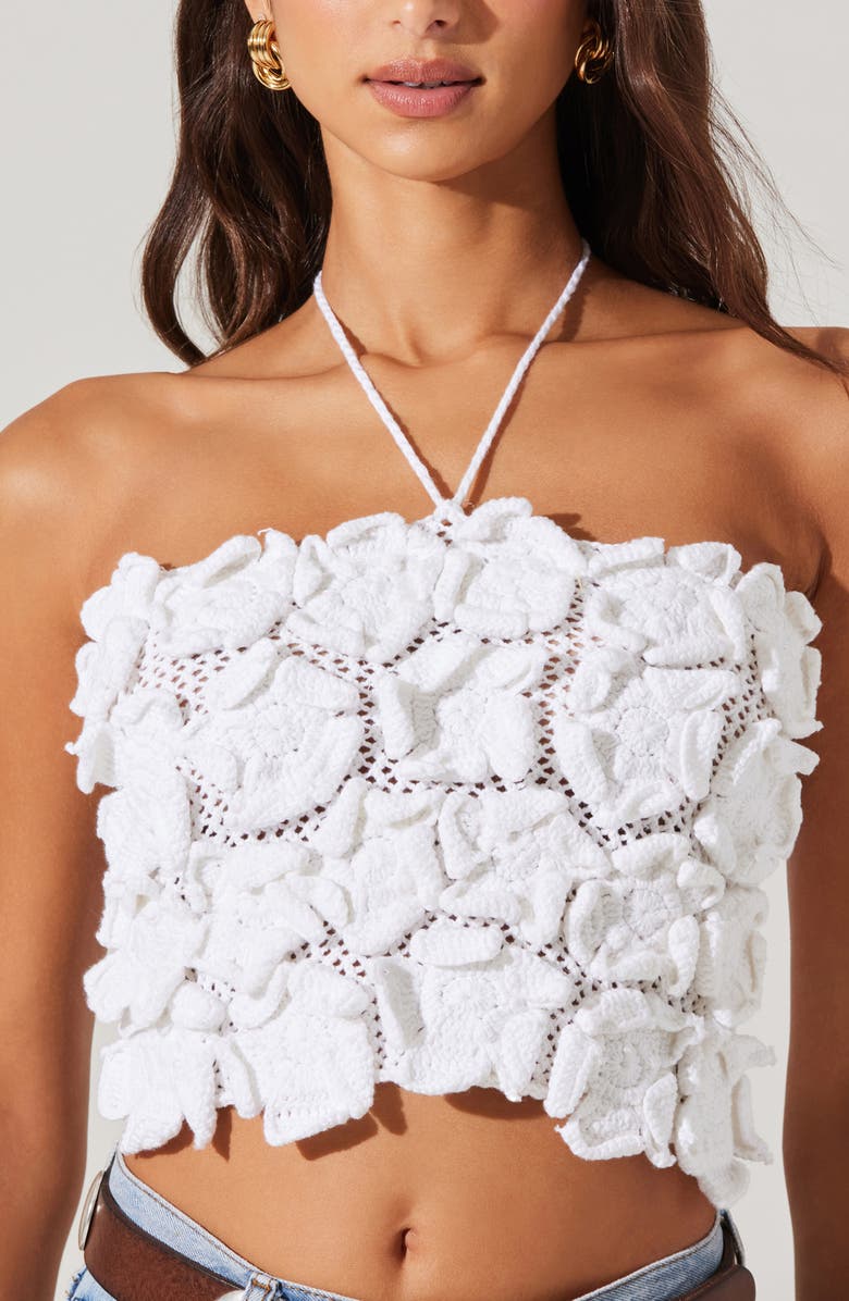 ASTR the Label Primula Halter Cotton Crochet Crop Top, Alternate, color, White