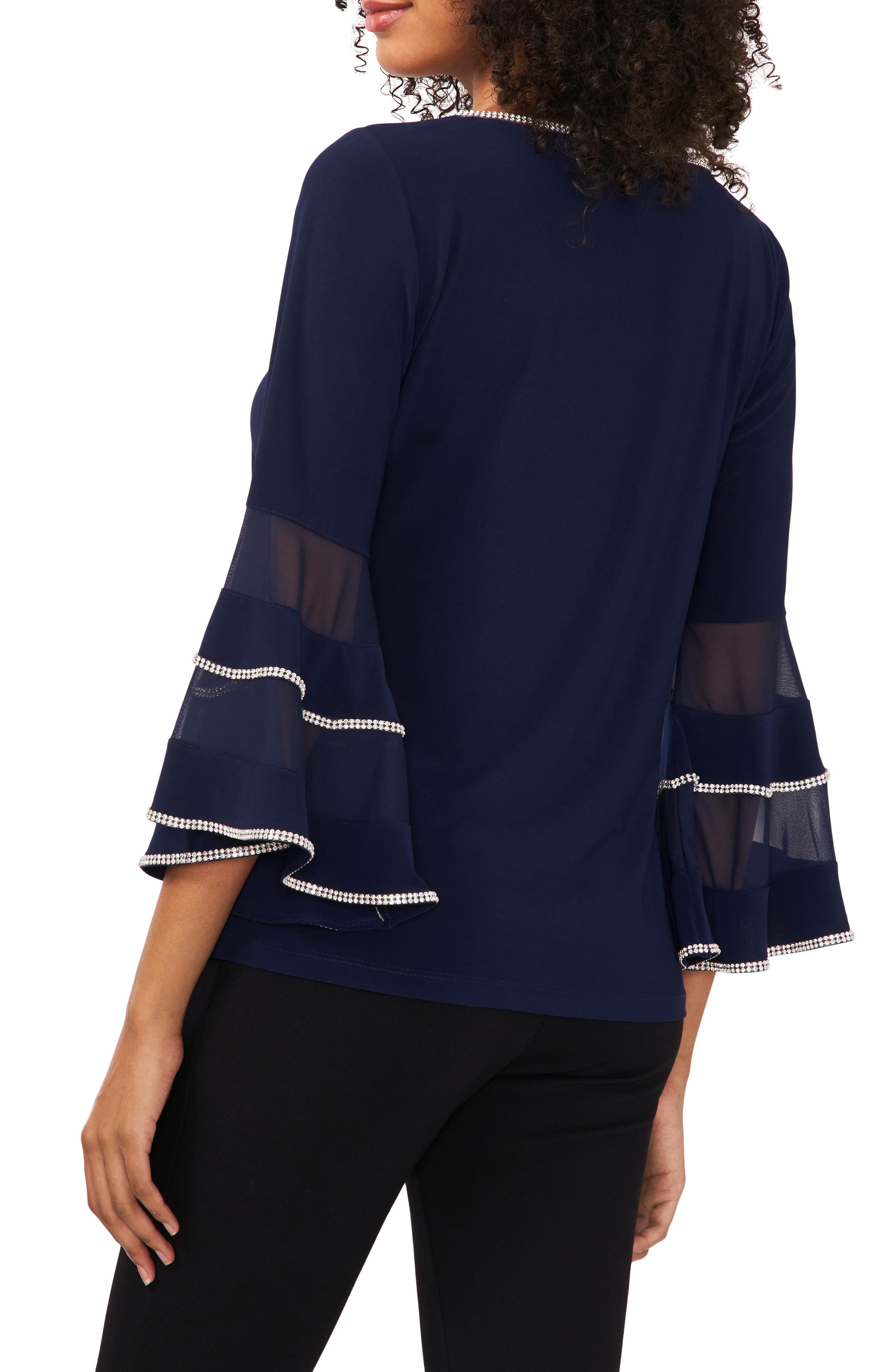 Rhinestone Illusion Bell Sleeve Blouse - image 2