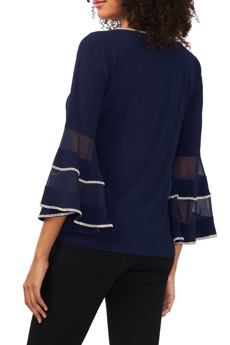 Rhinestone Illusion Bell Sleeve Blouse, Alternate, color, NAVY
