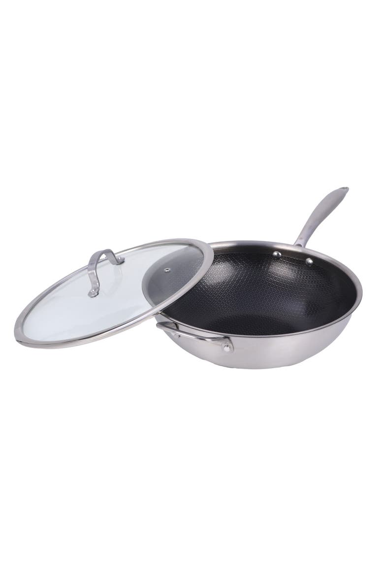 12-inch 4.2 Quarts NonStick SS Wok w/ Glass Lid, Main, color, Silver
