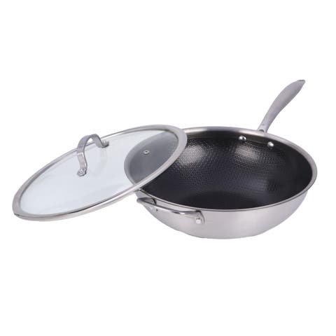 12-inch 4.2 Quarts NonStick SS Wok w/ Glass Lid