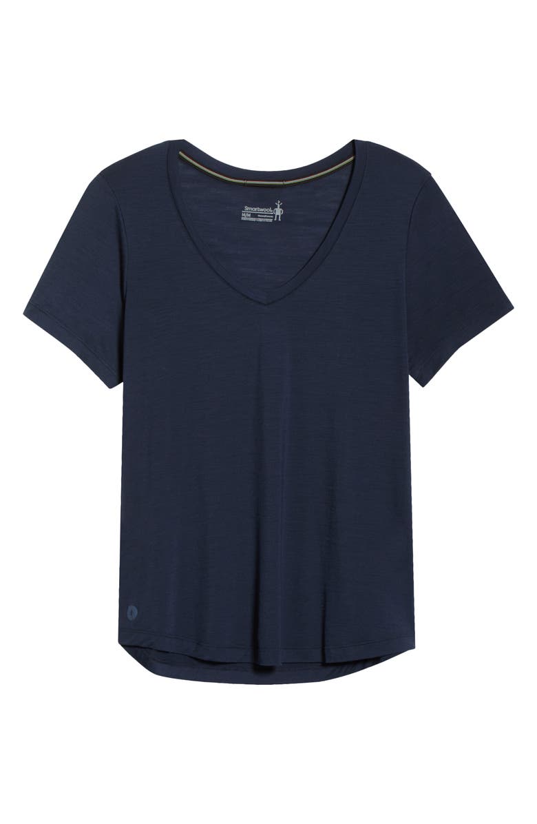 Smartwool Active Ultralite V-Neck T-Shirt, Main, color, Deep Navy