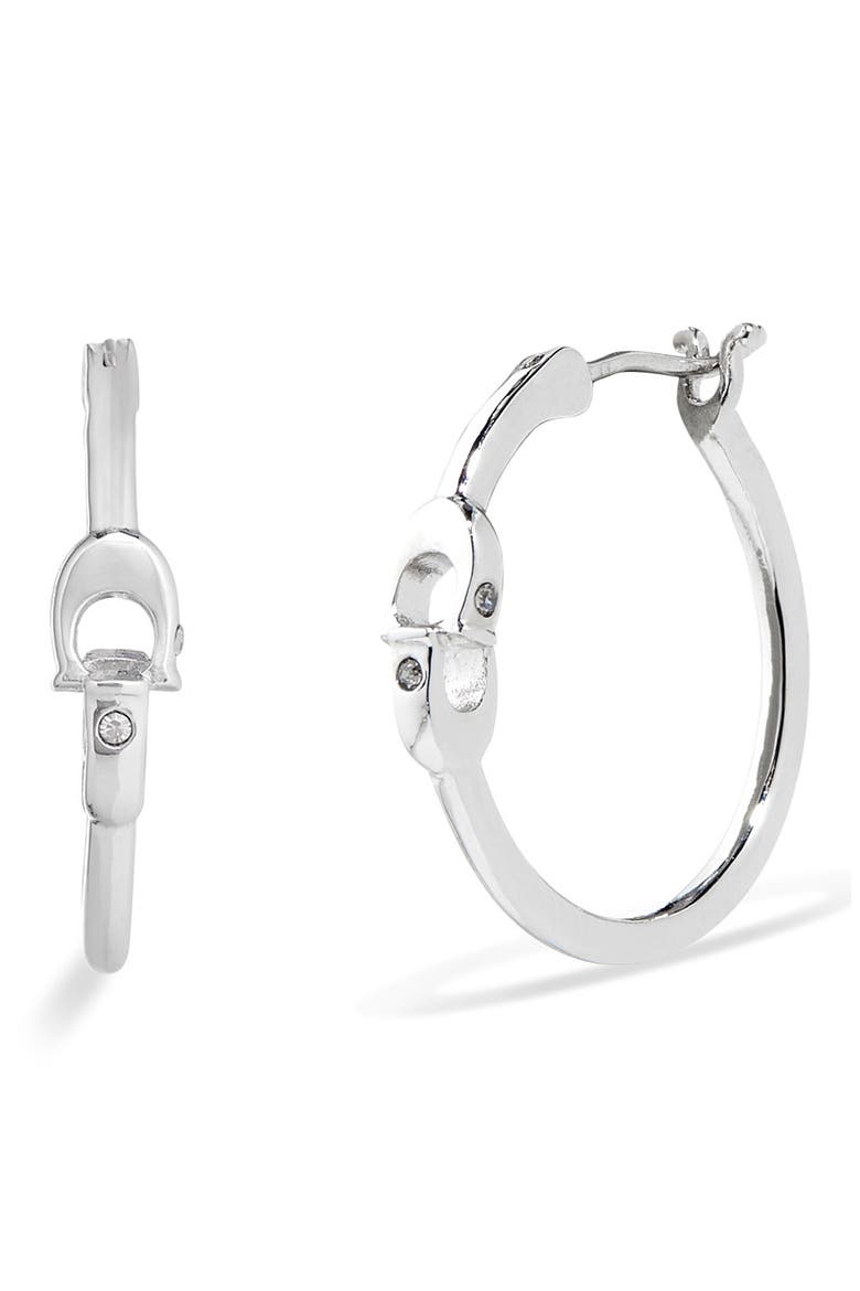Interlocking C Small Hoop Earrings, Main, color, RHODIUM