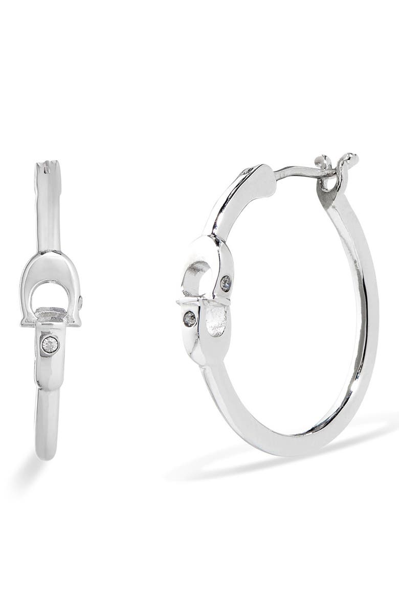 COACH Interlocking C Small Hoop Earrings, Main, color, Rhodium