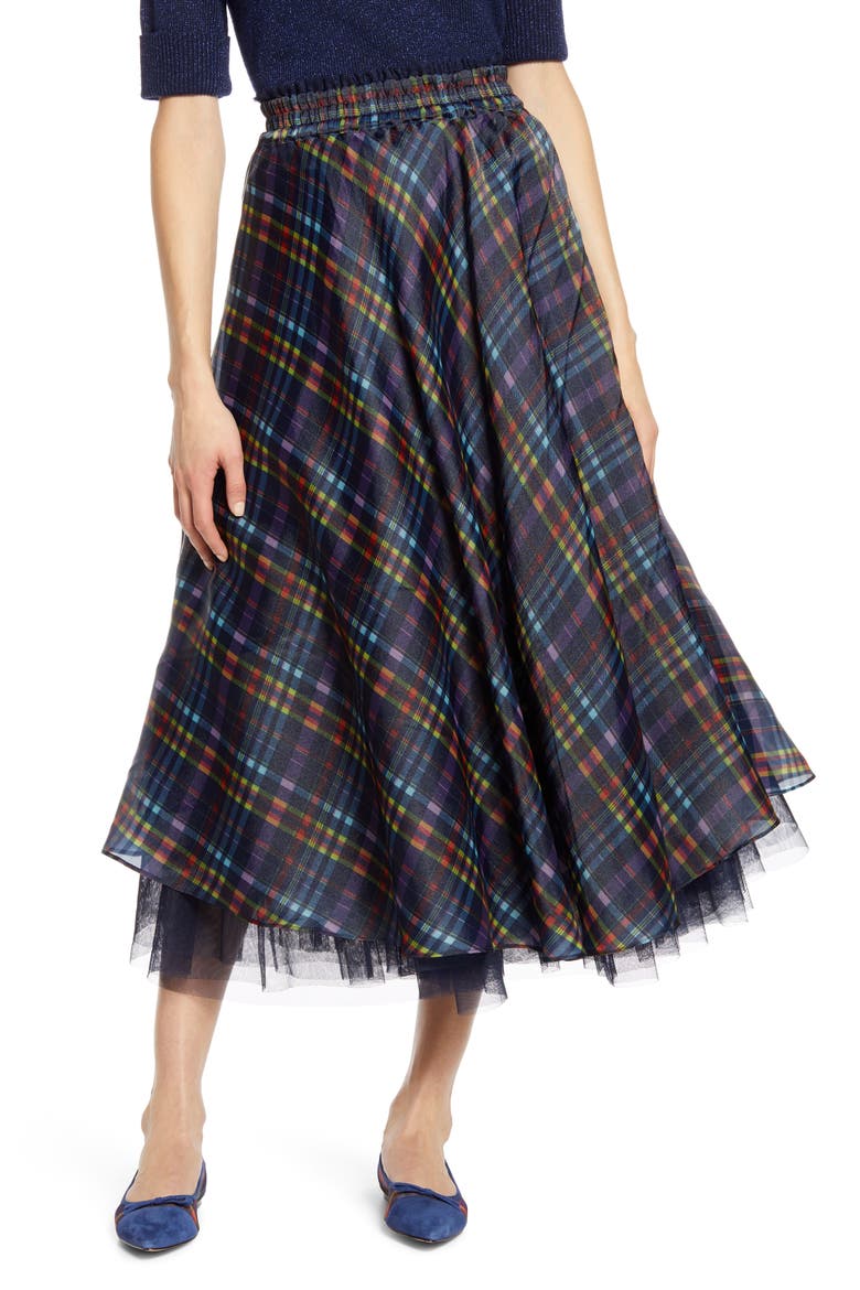 x Atlantic-Pacific Full Organza Midi Skirt (Nordstrom Exclusive), Main, color, NAVY PLAID