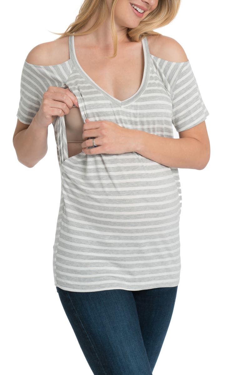 Bun Maternity Bliss Cold Shoulder Maternity/Nursing Tee, Alternate, color, 