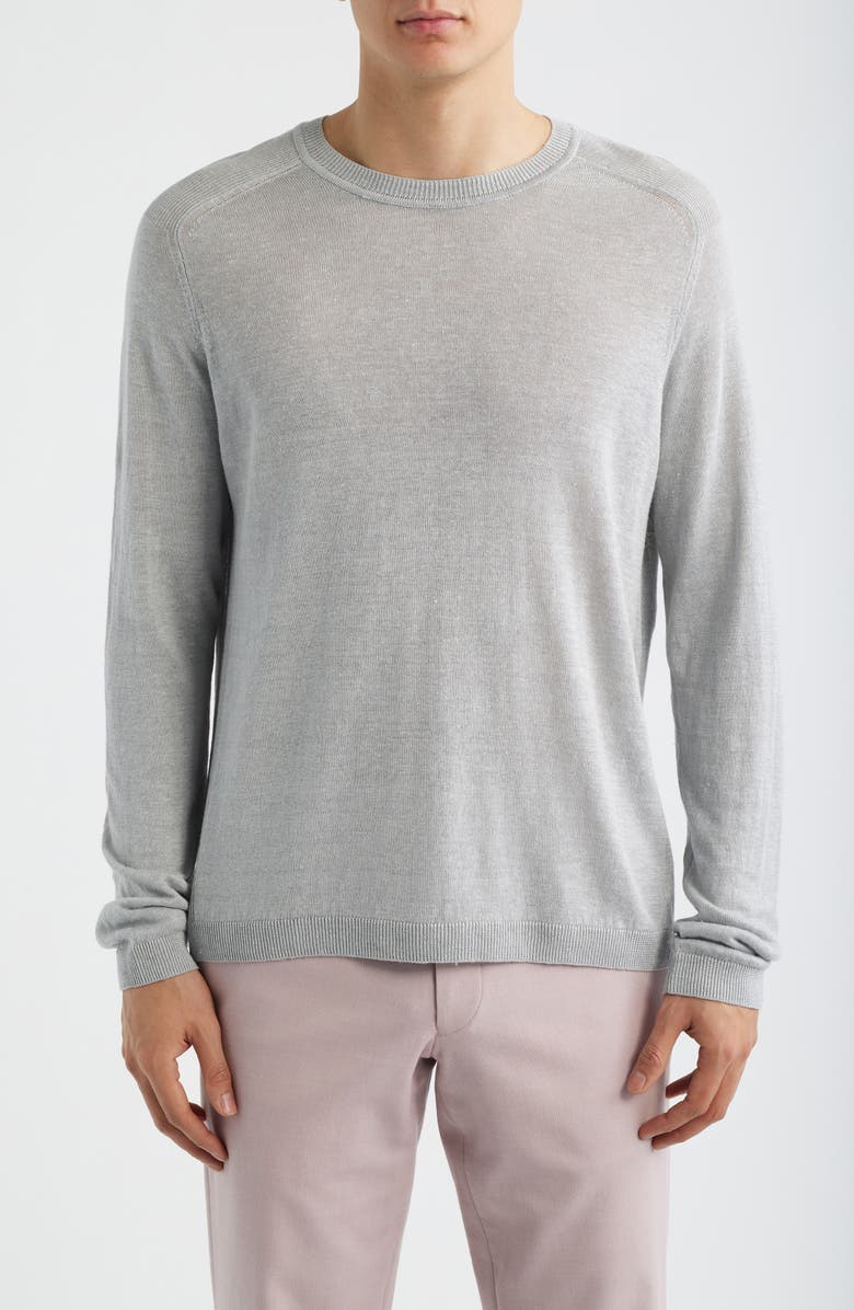 Jack Victor Cormack Long Sleeve Crewneck Linen & Silk Pullover, Main, color, Light Grey