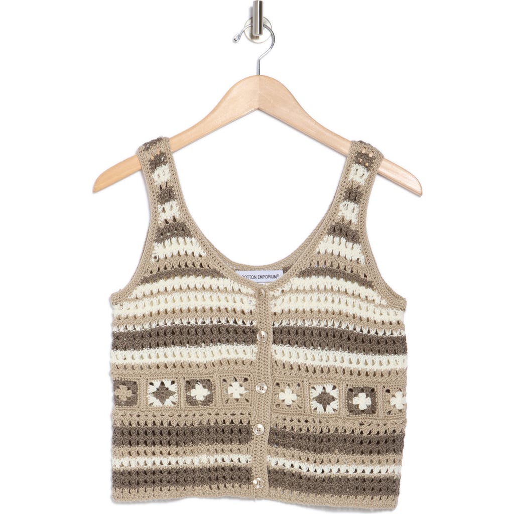 Cotton Emporium Crocheted Square Button Front Tank In Natural