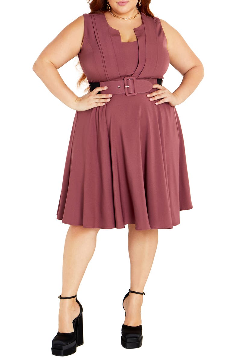 City Chic Veronica Belted Sleeveless A-Line Dress, Main, color, Amaretto