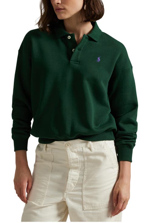 Cotton Blend Fleece Polo Sweatshirt