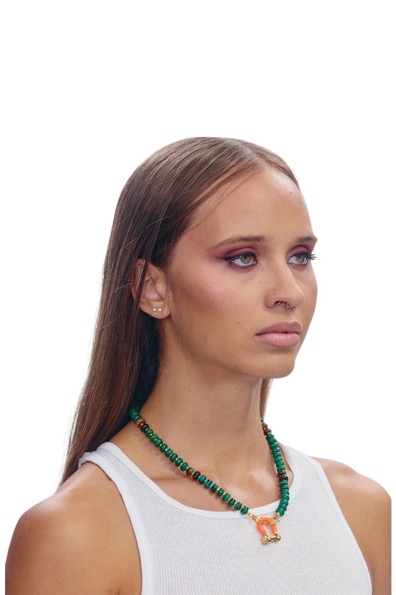 Bean Gender Inclusive Malachite Tiger Eye Necklace, Alternate, color, Green