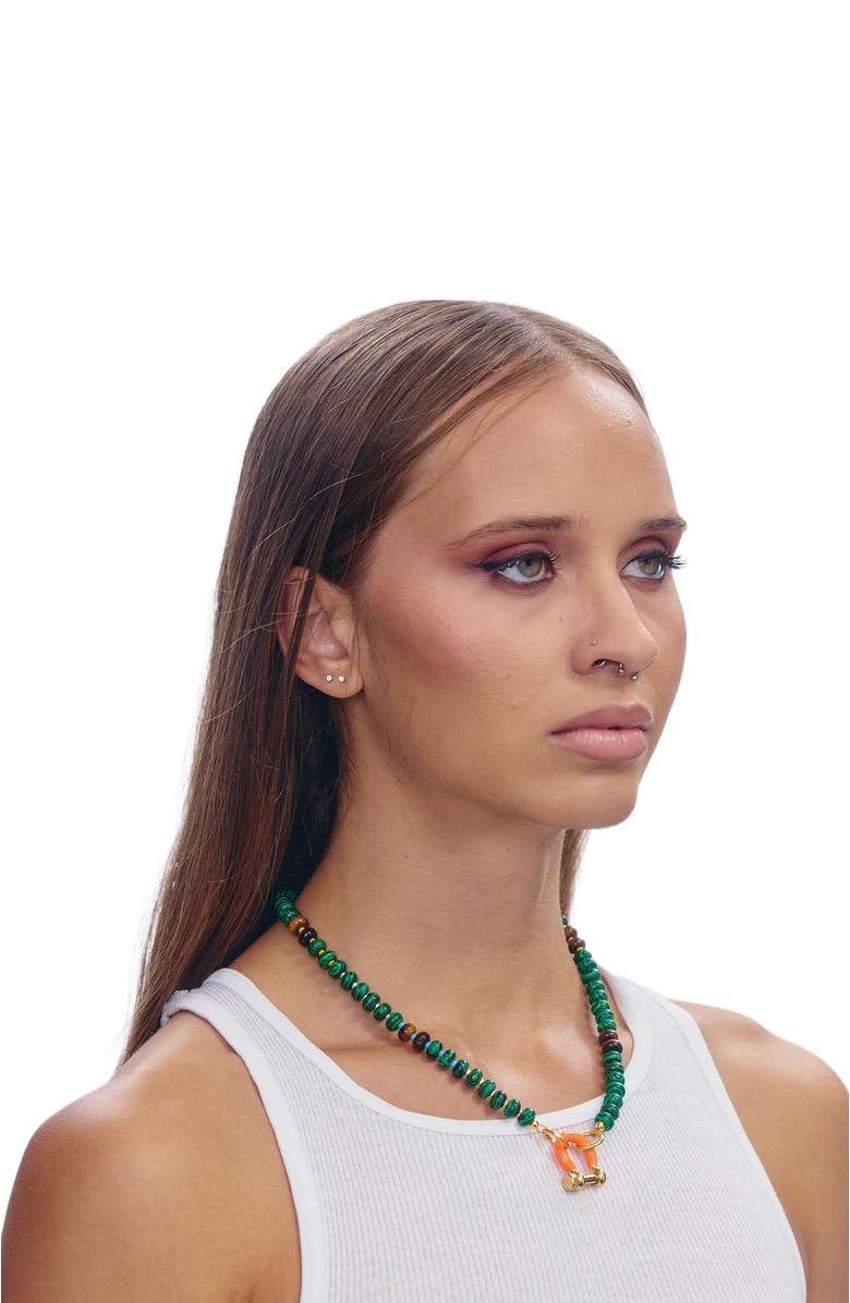 SHOP SPICY DAN Bean Gender Inclusive Malachite Tiger Eye Necklace, Alternate, color, Green